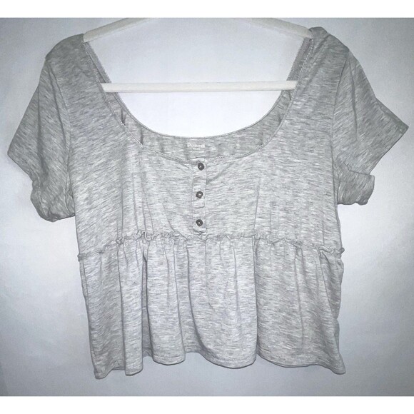 No Boundaries Shirt Cropped Babydoll Gray Ruffle Pullover  Women’s XXL - Picture 1 of 8